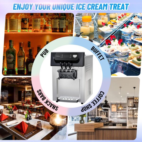 2200W Commercial Ice Cream Machine, 3 Flavor Soft Serve Ice Cream Machine, 5.3-7.4 Gal/Hr, with LCD Touch Screen, Automatic Cleaning, High Productivity for Home Snack Bar & Restaurants - Image 9