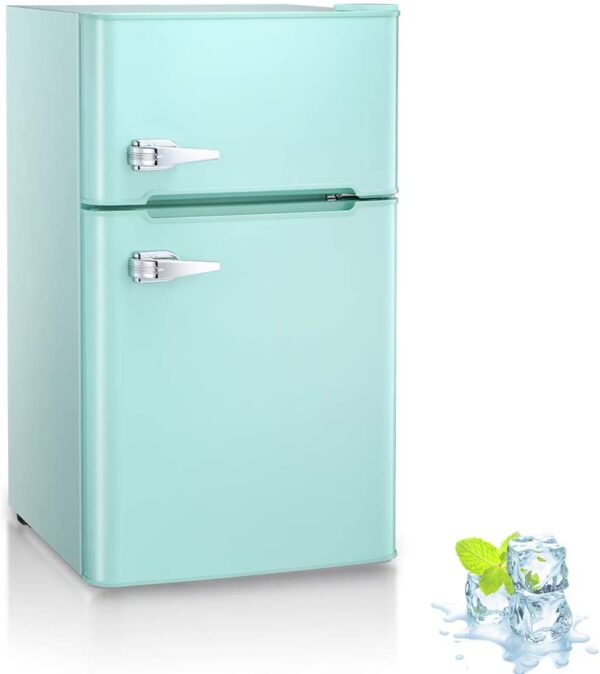 3.2 Cu.ft Compact Double Door Refrigerator with Freezer, Freestanding Mini Fridge with Top Door Upright Freezer for Home,Dorm,Office or RV with Removable Glass Shelves (Green) - Image 2