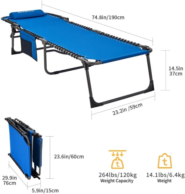 4-Fold Outdoor Folding Chaise Lounge Chair for Beach - Image 13