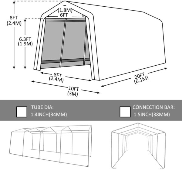 10 x 20-Feet Heavy Duty Carport Portable Garage Enclosed Car Canopy Outdoor Instant Shelter Party Tent with Sidewalls for Auto and Boat Storage, Waterproof and UV-Treated, Grey Peak Top Style - Image 5