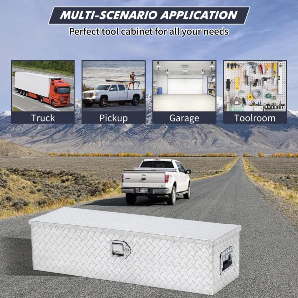 48 Inch Diamond Plate Truck Bed Tool Box with Shelf Silver - Image 11
