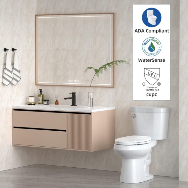 21Toilet, Elongated Toilets for Bathrooms, Two-Piece Toilet with Soft Close Seat, 1.28 Siphonic Flush Toilet with Universal Height ADA Cotton White - Image 11