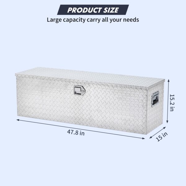 48 Inch Diamond Plate Truck Bed Tool Box with Shelf Silver - Image 14