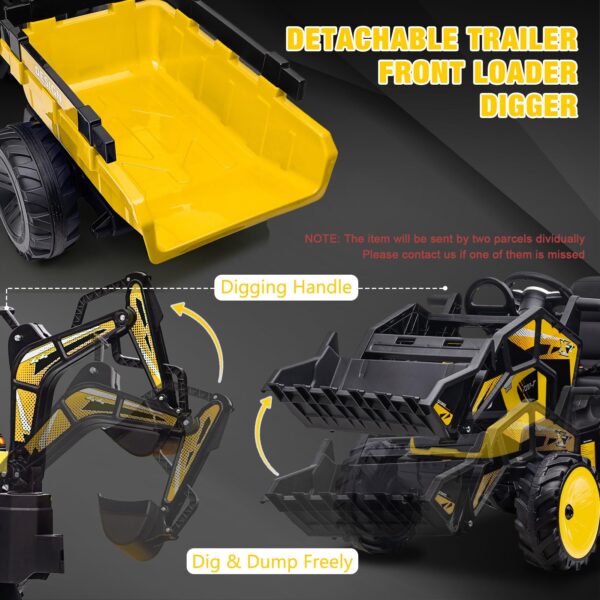 3-in-1 Ride-On Tractor, 24V Electric, Excavator & Bulldozer, Remote Control, LED, Music, USB/Bluetooth max 66 lbs – Bright-yellow - Image 13