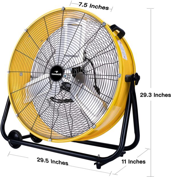 Tornado 24 Inch Grade UL Listed High Velocity Movement Heavy Duty Drum 3 Speed Air Circulator Fan 7800 CFM-Industrial, Commercial, Residential, and Greenhouse Use, Yellow - Image 2