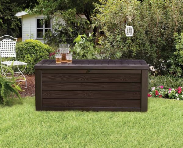 Keter Westwood 150 Gallon Resin Large Deck Box-Organization and Storage for Patio Furniture, Outdoor Cushions, Garden Tools and Pool Toys, Brown - Image 4